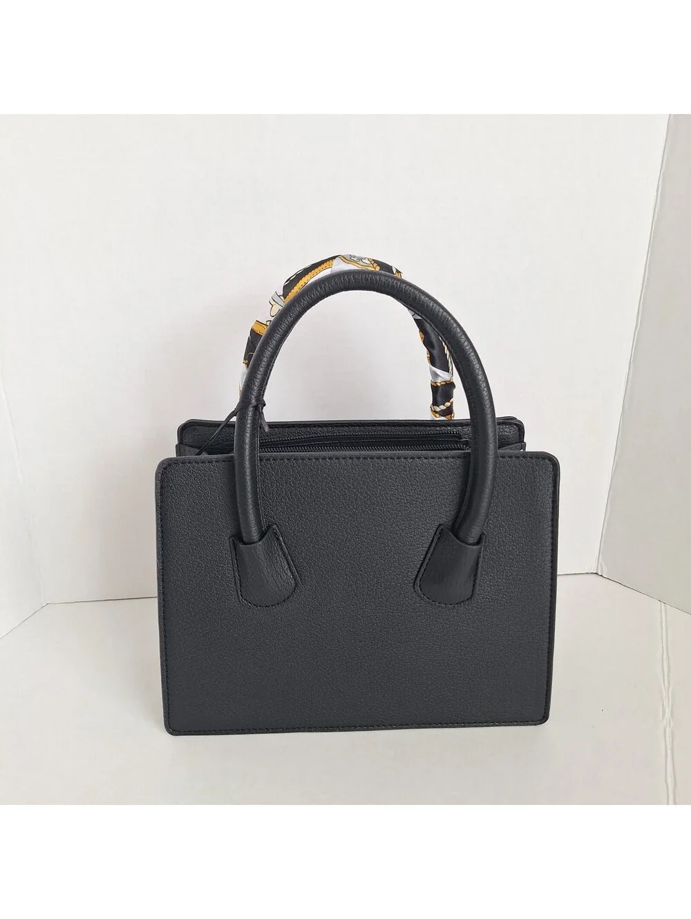 NWT La Terre Black Quilted Top Handle Crossbody Bag, Scarf, Zip, PETA Vegan
